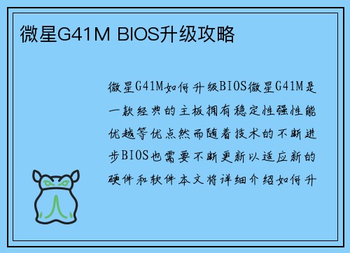 微星G41M BIOS升级攻略